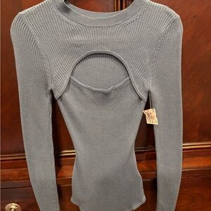 Abercrombie & Fitch Ribbed Long-Sleeve Cutout Top - Gray